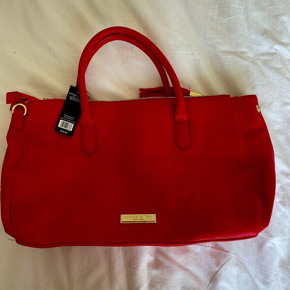 Red faux leather satchel